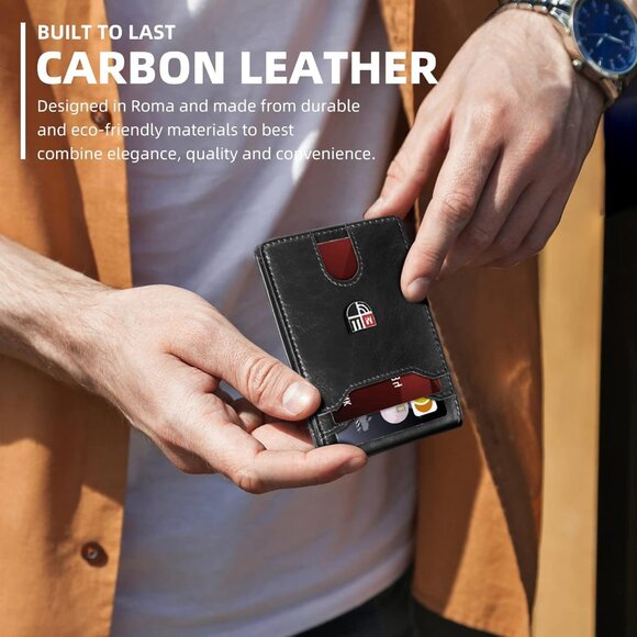 Men's Slim Leather Wallet RFID Blocking 12 Card Slots - Picture 5 of 10